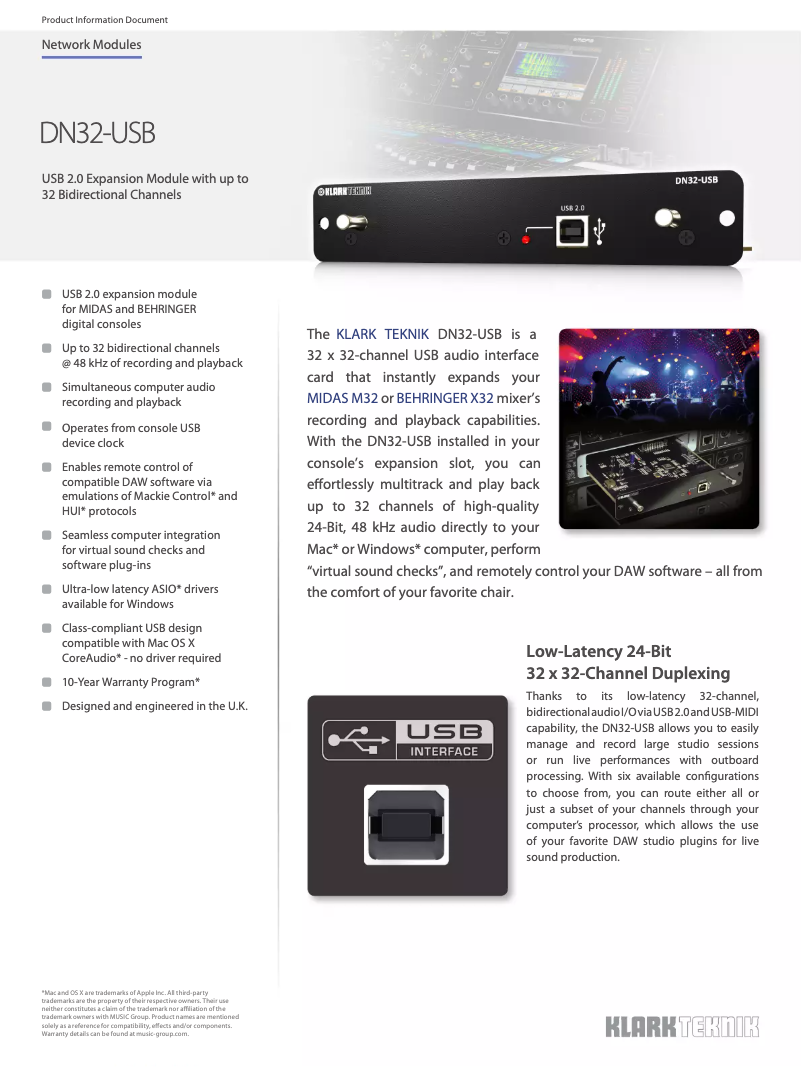 Page 1 de la notice Fiche technique Klark Teknik DN32-USB