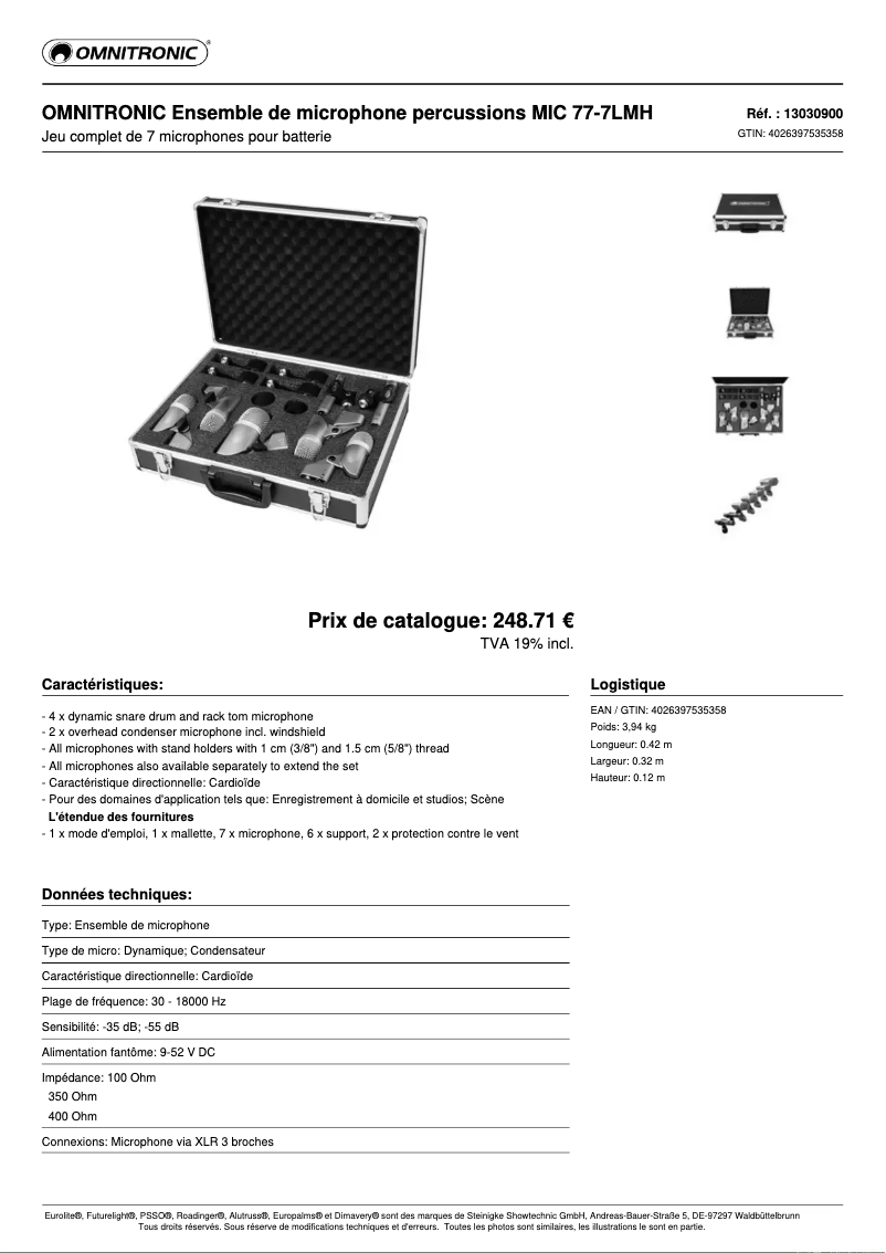 Page n°1 - Fiche technique Omnitronic MIC 77-7LMH