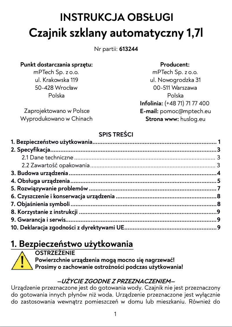 Page 1 de la notice Manuel utilisateur Huslog AK-0832