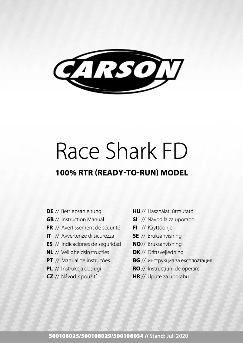 Page 1 de la notice Manuel utilisateur Carson Race Shark FD