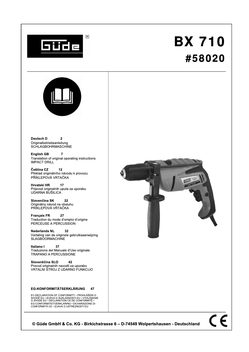 Page 1 de la notice Manuel utilisateur Güde BX 710