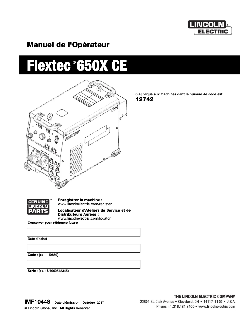 Page 1 de la notice Manuel utilisateur Lincoln Electric Flextec 650X CE