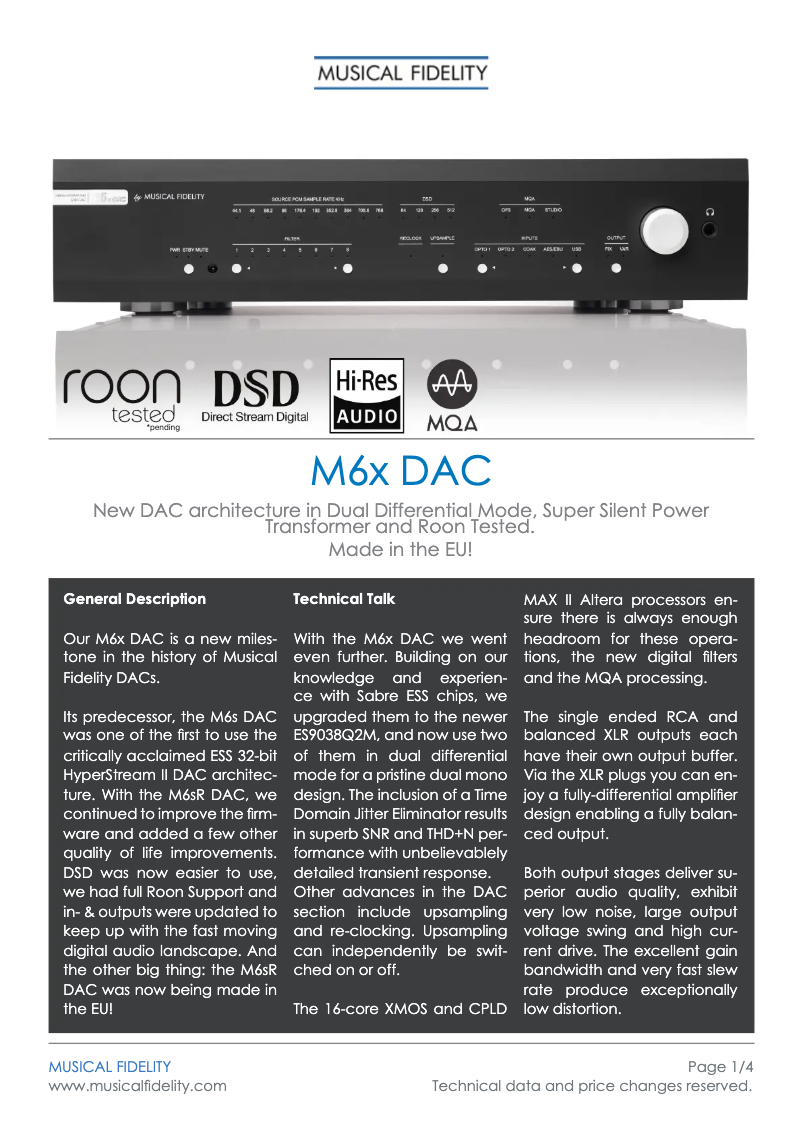Image de la première page du manuel de l'appareil M6x DAC
