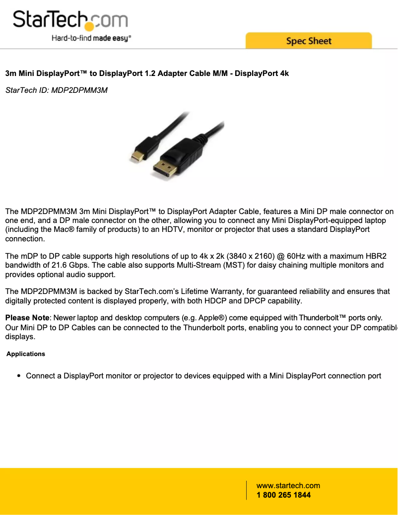 Page 1 de la notice Manuel utilisateur StarTech.com MDP2DPMM3M