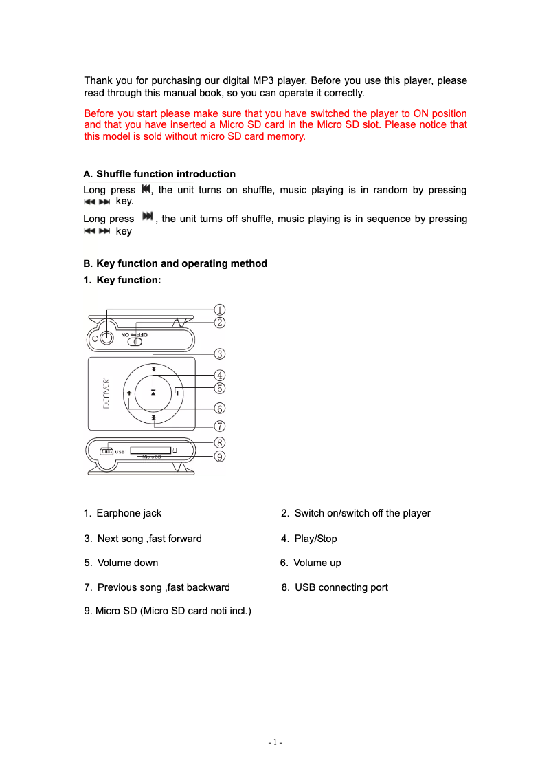 Page n°1 - Manuel utilisateur Denver MPS-110NF