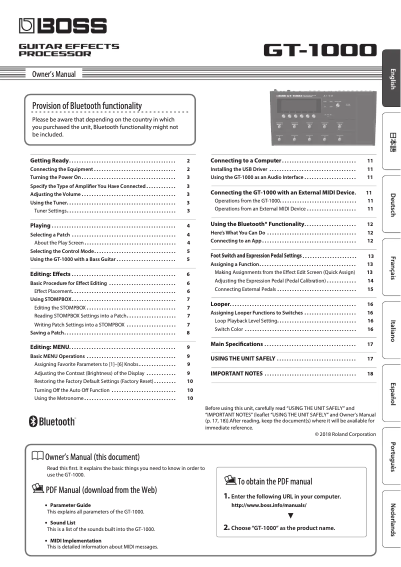 Image de la première page du manuel de l'appareil GT-1000
