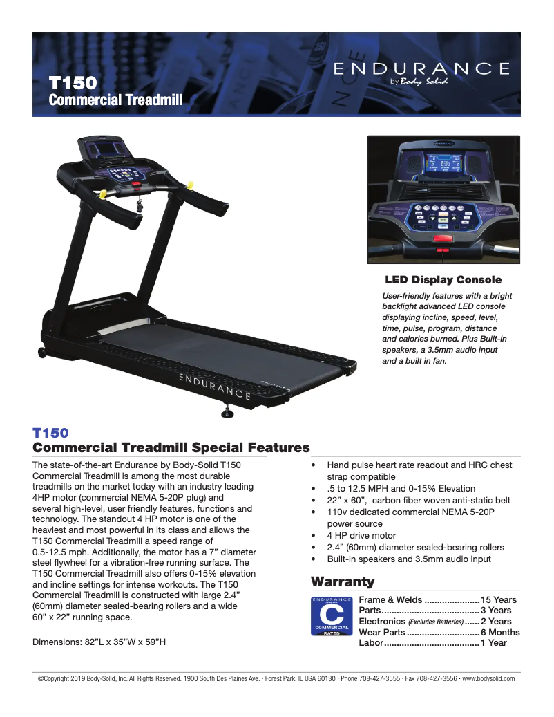 Page 1 de la notice Fiche technique Body-Solid Endurance T150
