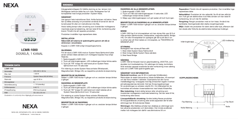 Page 1 de la notice Manuel utilisateur Nexa LCMR-1000