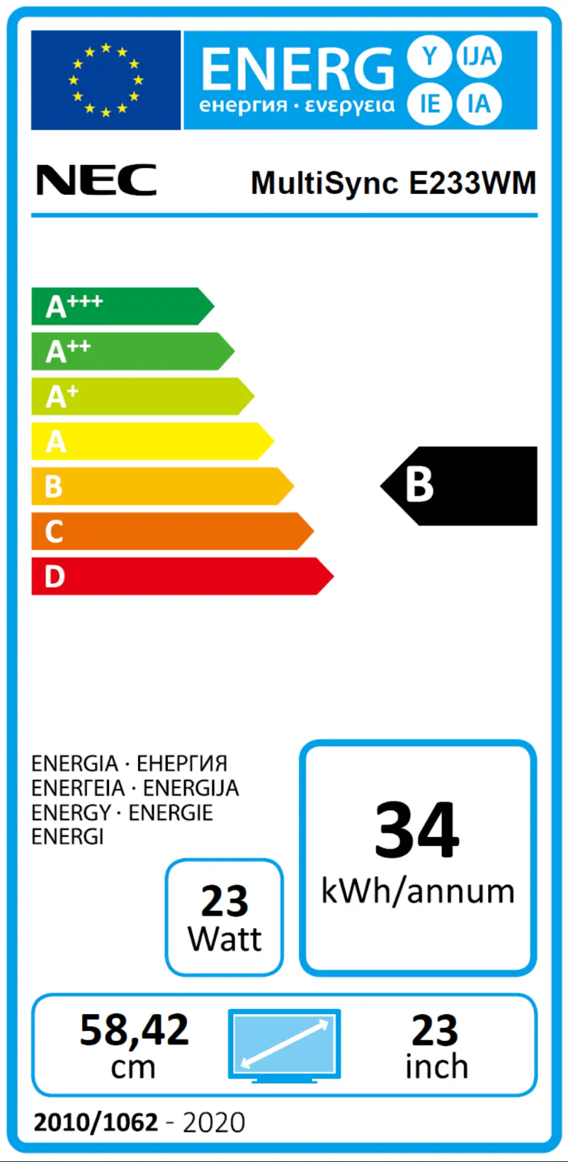 Page n°1 - Label énergétique NEC MultiSync E233WM