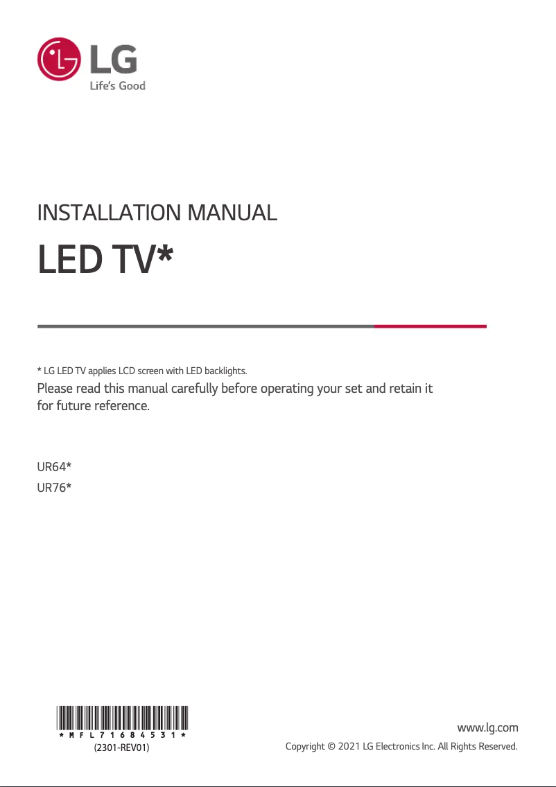 Page n°1 - Manuel utilisateur LG 43UR640S3ZD