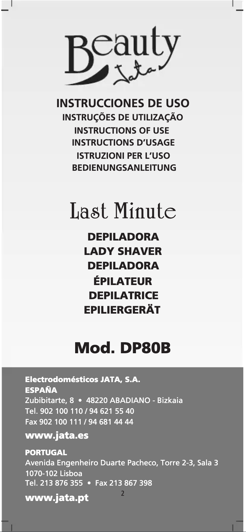 Page n°1 - Manuel utilisateur Jata DP80B