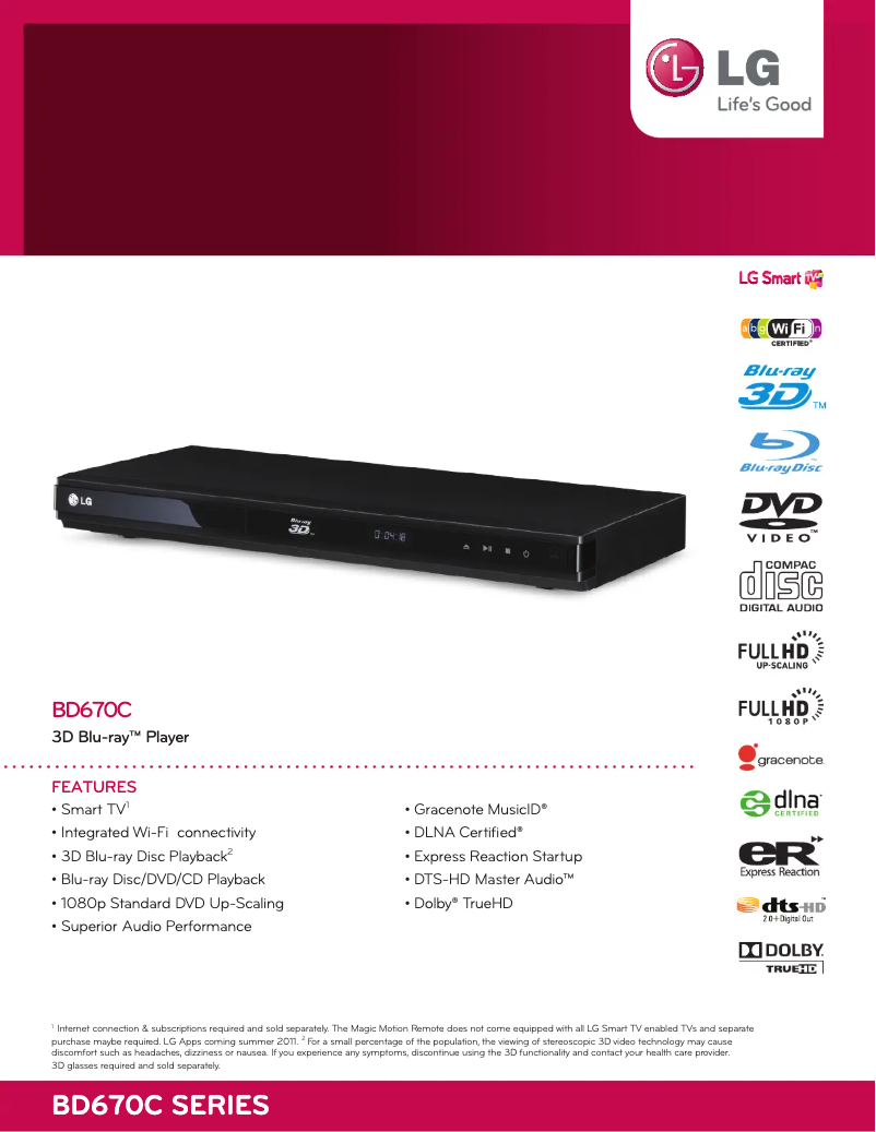 Página 1 del manual Ficha técnica LG BD670C