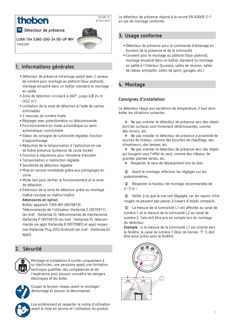 Page 1 de la notice Manuel utilisateur Theben LUXA 104 S360-200-24 DE-UP WH