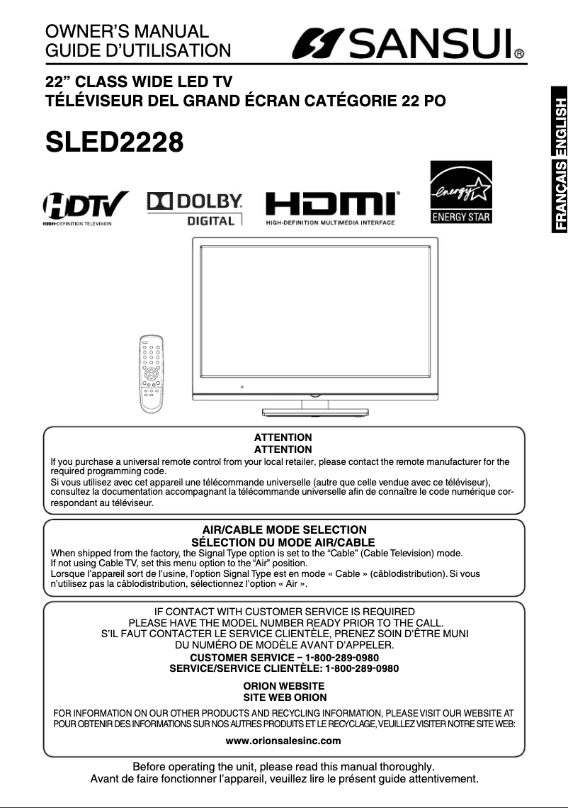 Image de la première page du manuel de l'appareil SLED2228