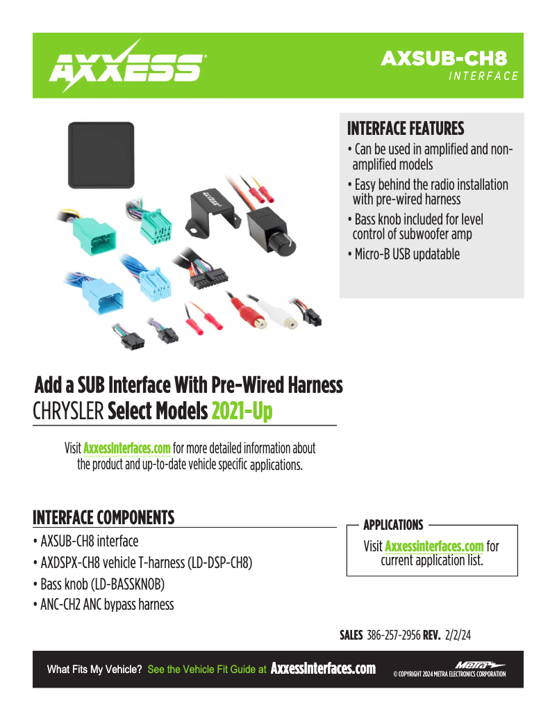 Page 1 de la notice Fiche technique AXESS AXSUB-CH8