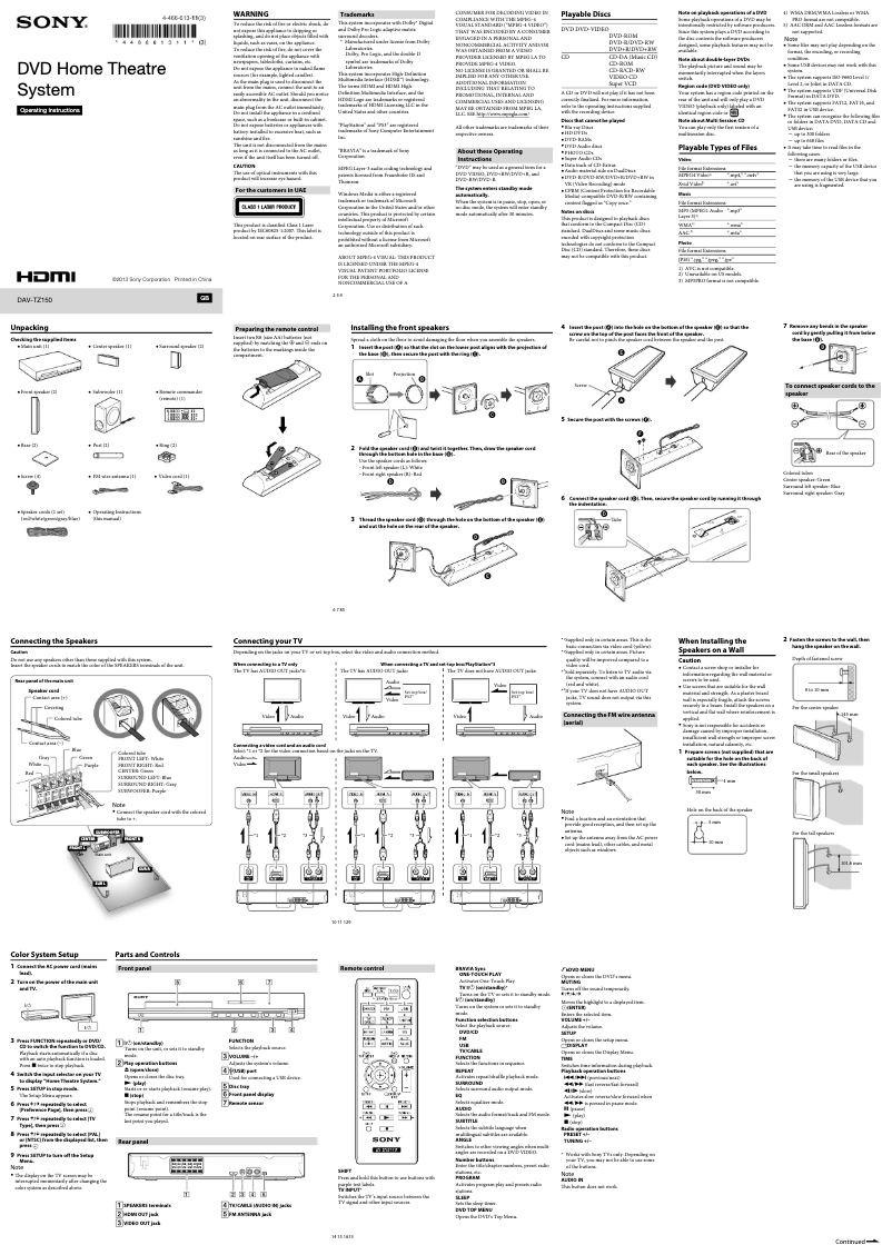 Página 1 del manual Manual de usuario Sony DAV-TZ150