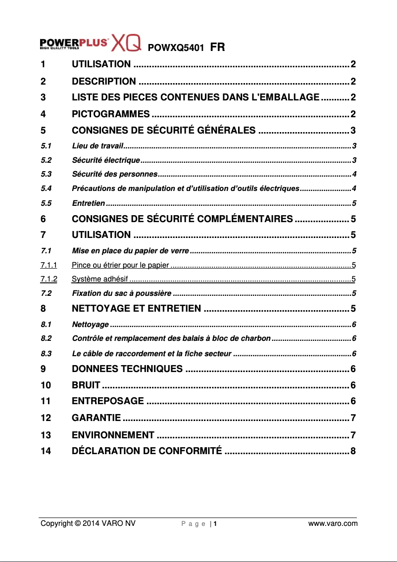 Page 1 de la notice Manuel utilisateur PowerPlus POWXQ5401