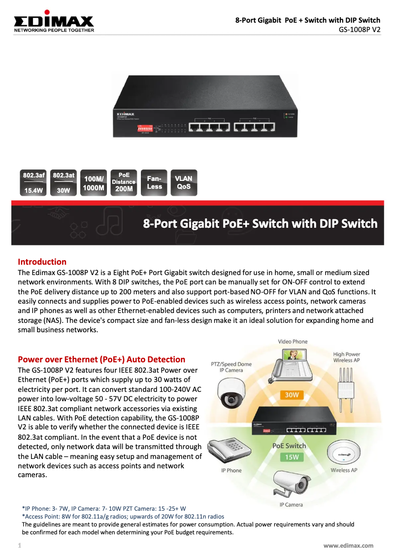 Page n°1 - Fiche technique Edimax GS-1008P V2