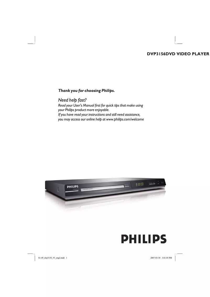 Page 1 of the manual User Manual Philips DVP3156