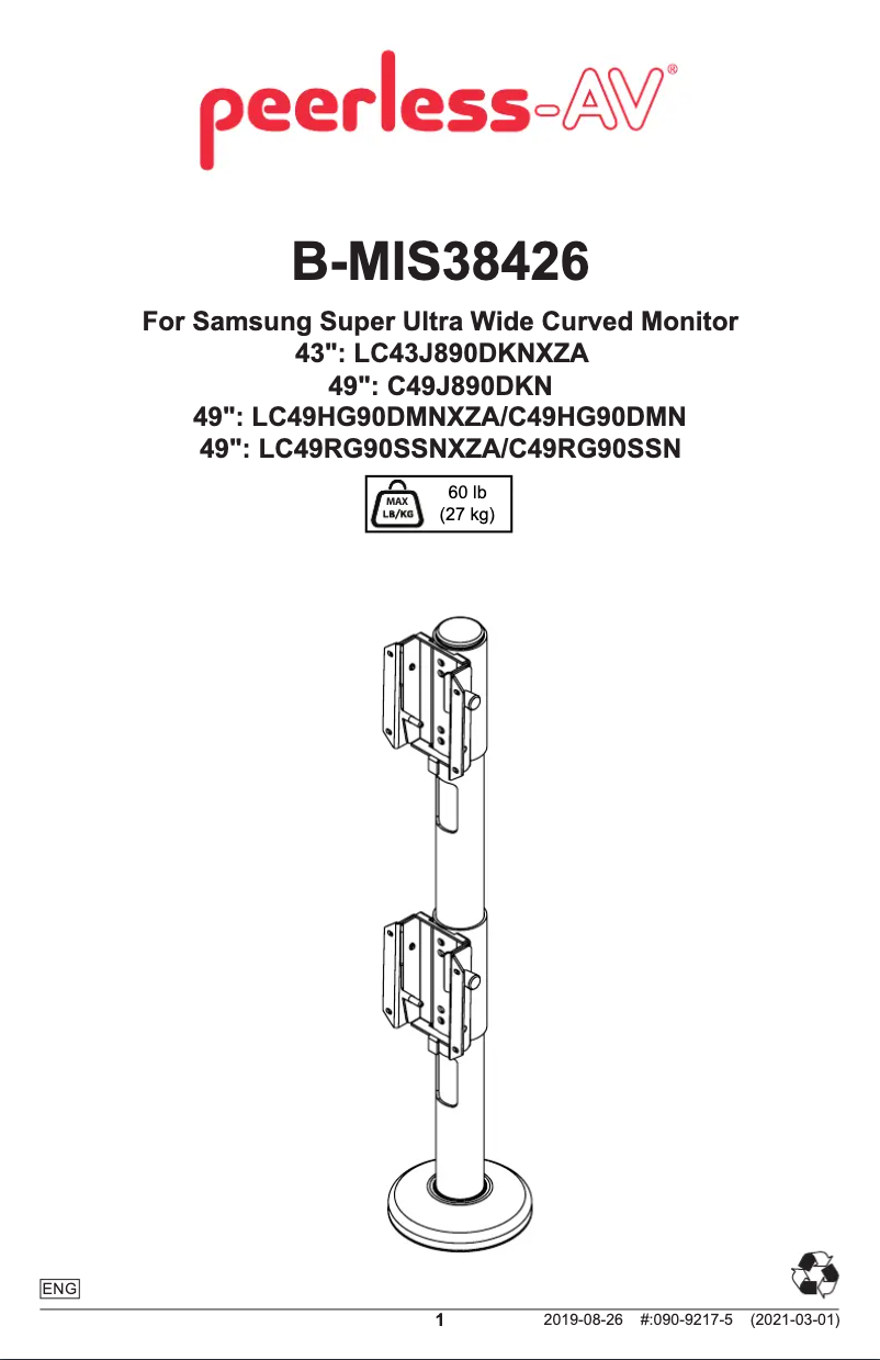 Page 1 de la notice Manuel utilisateur Peerless-AV B-MIS38426