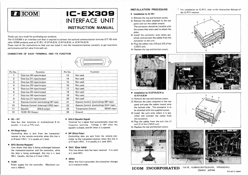 Page 1 de la notice Manuel utilisateur ICOM IC-EX309