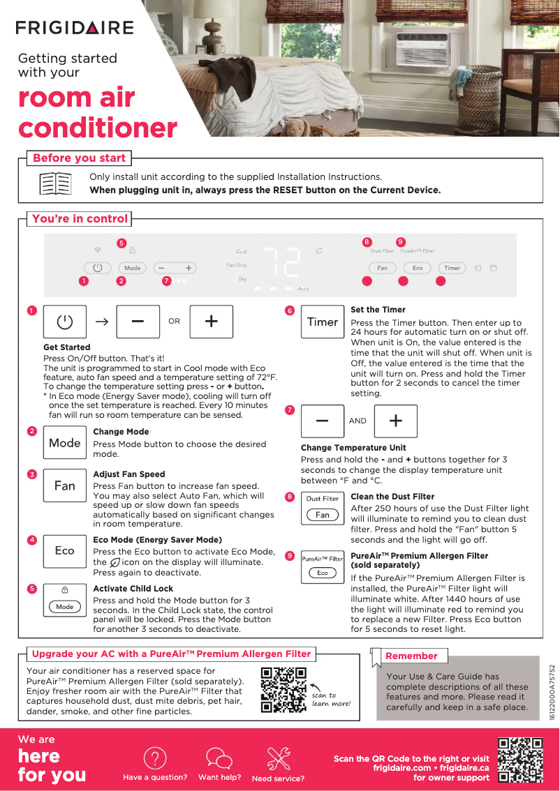 Page n°1 - Guide de démarrage rapide Frigidaire FHWW185WE2