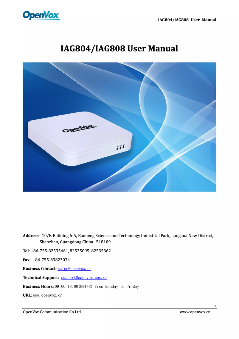 Page n°1 - Manuel utilisateur OpenVox iAG804