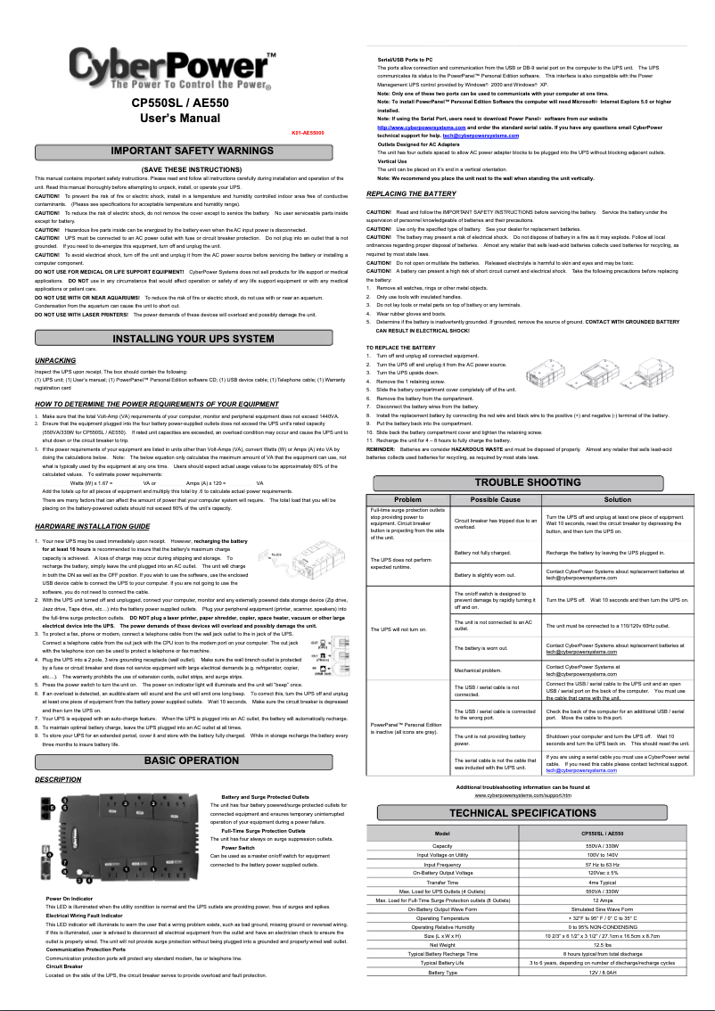 Page 1 de la notice Manuel utilisateur CyberPower Standby CP550SL