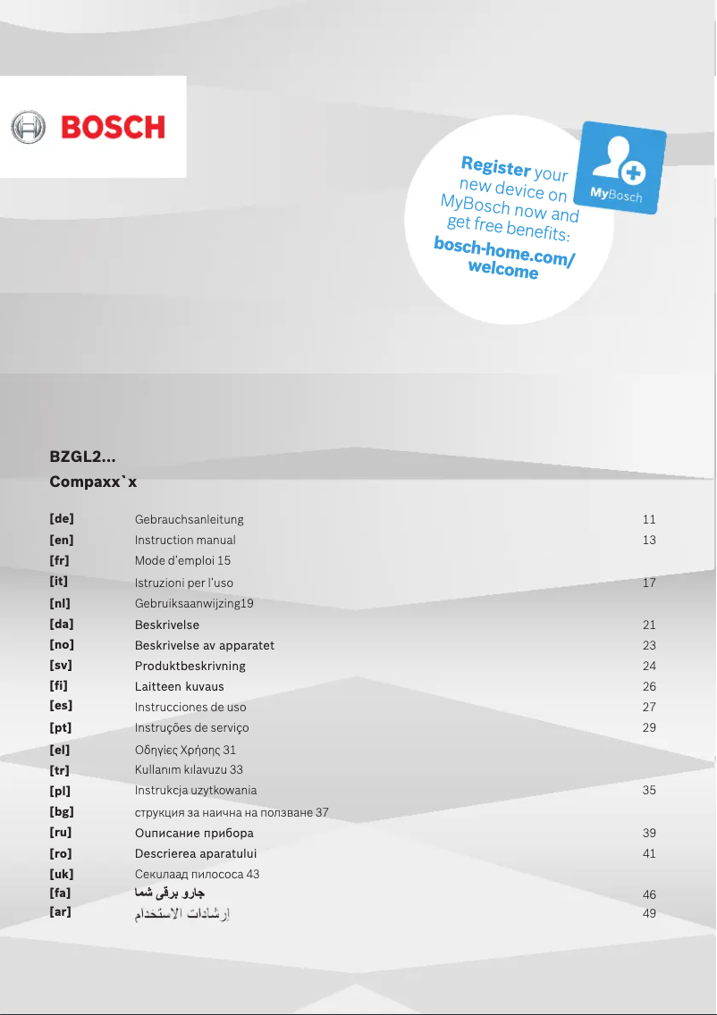 Page n°1 - Manuel utilisateur Bosch Compaxx'x BZGL2A311