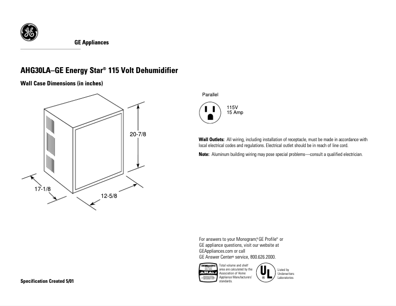 First page image of the manual for AHG30LA