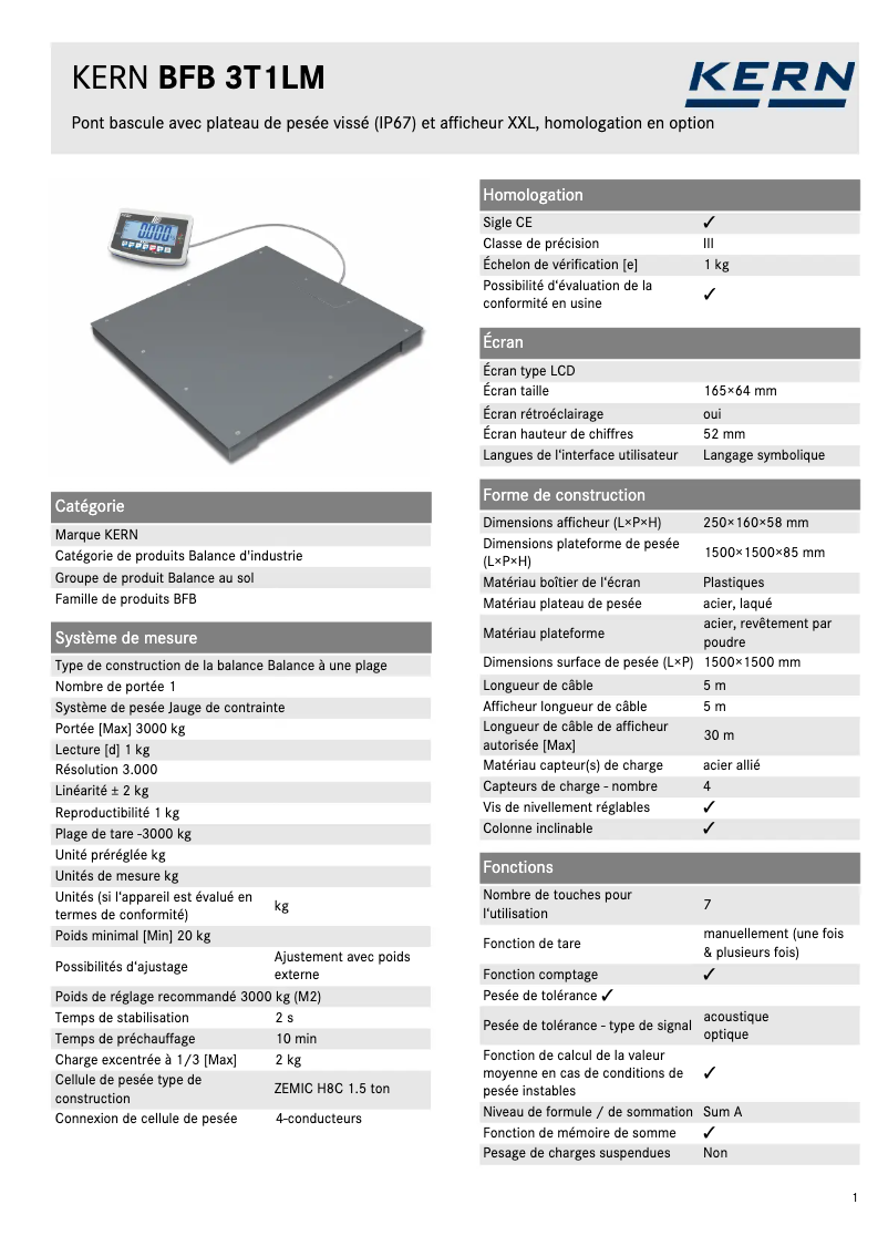 Page n°1 - Fiche technique Kern BFB 3T-3LBM