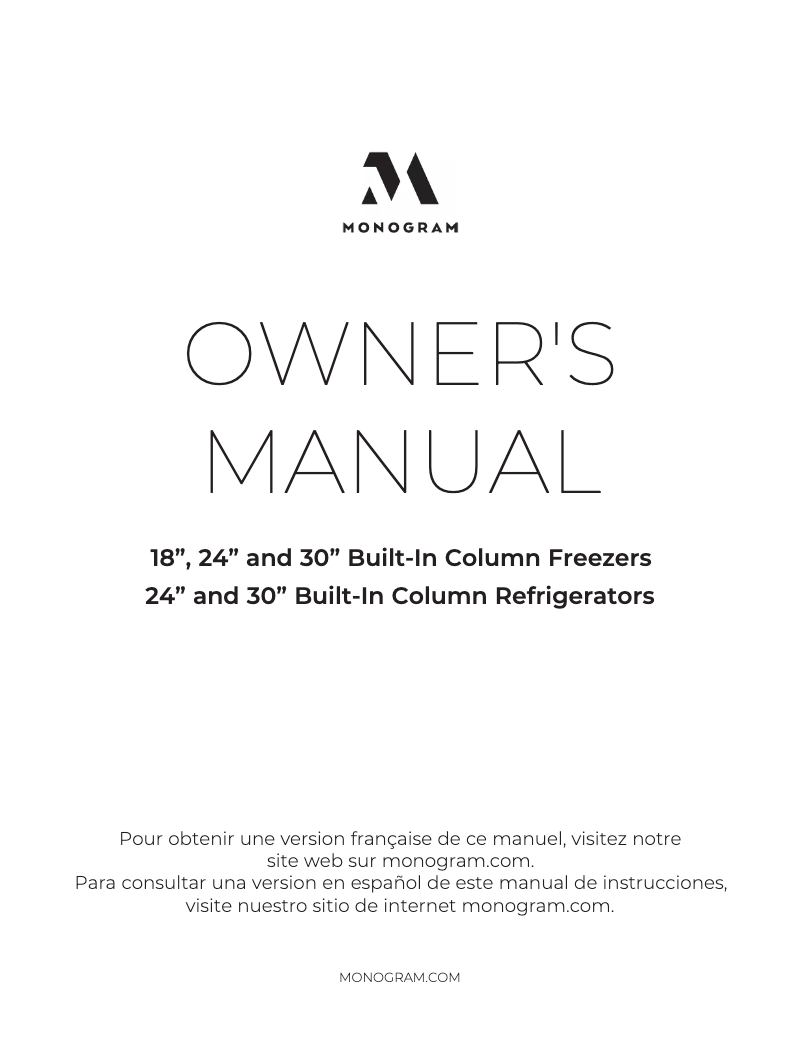 Page 1 de la notice Manuel utilisateur Monogram ZIF301NPNII