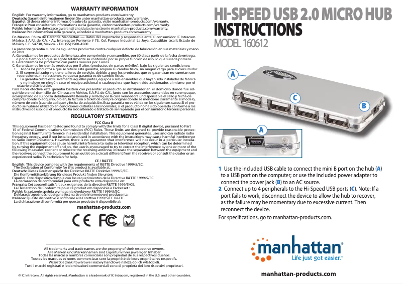 Page 1 de la notice Manuel utilisateur Manhattan 160612