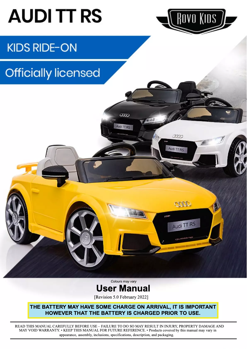 Page n°1 - Manuel utilisateur Rovo Kids Audi TT RS