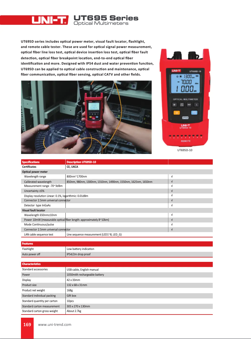 Page 1 de la notice Fiche technique Uni-T UT695D-10