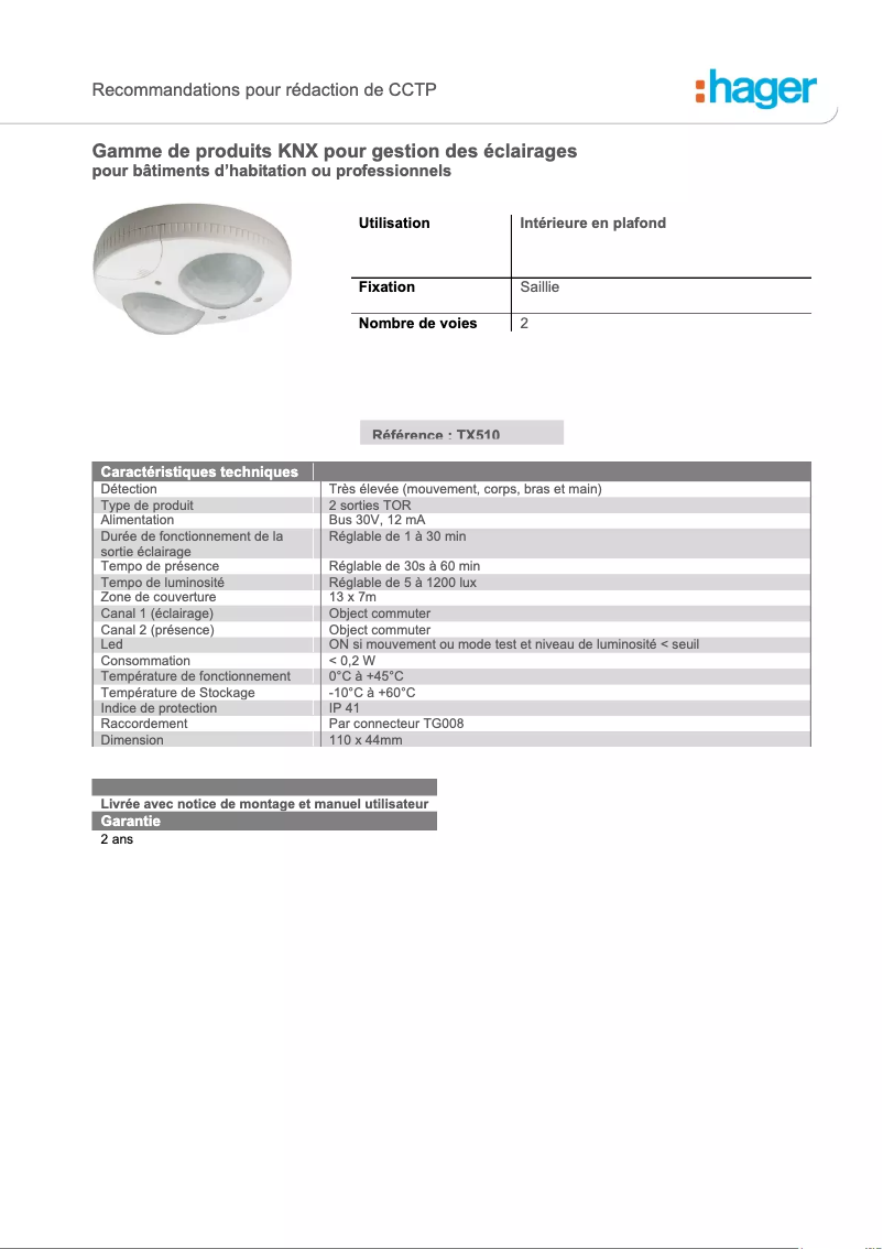 Page n°1 - Catalogue Hager TCC530E