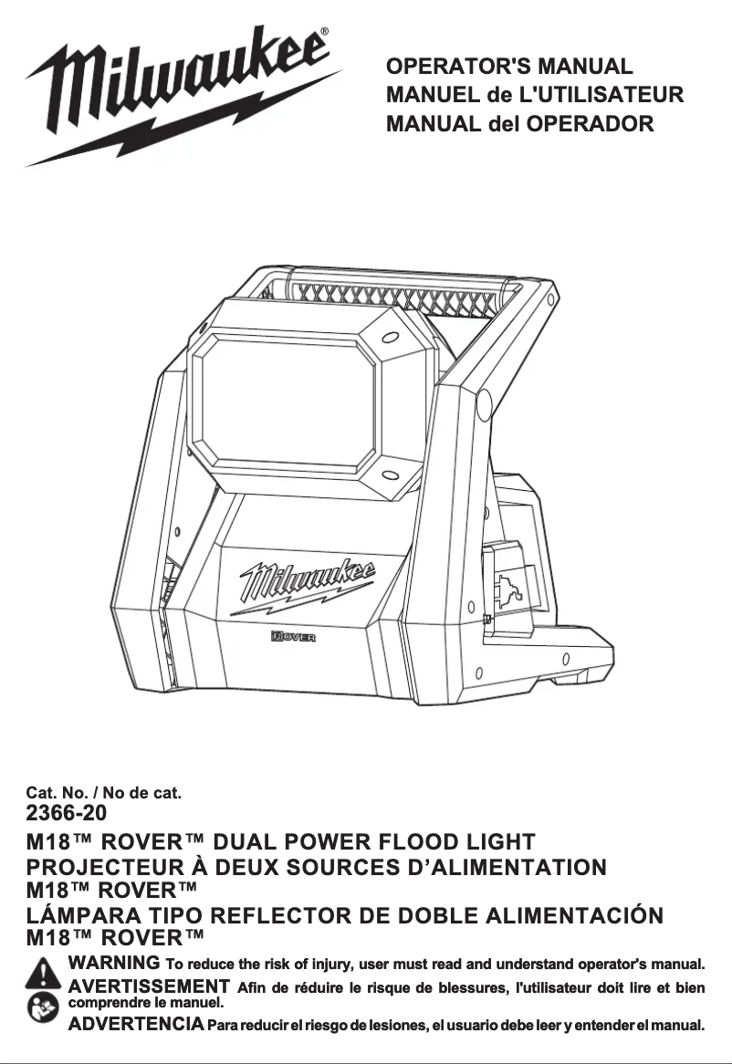 Page 1 de la notice Manuel utilisateur Milwaukee 2366-20