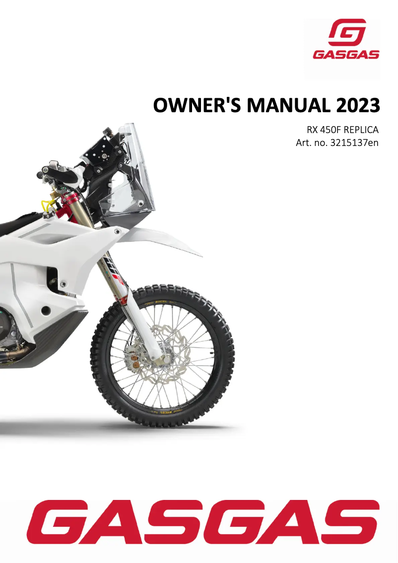 Page n°1 - Manuel utilisateur GasGas RX 450F (2023)
