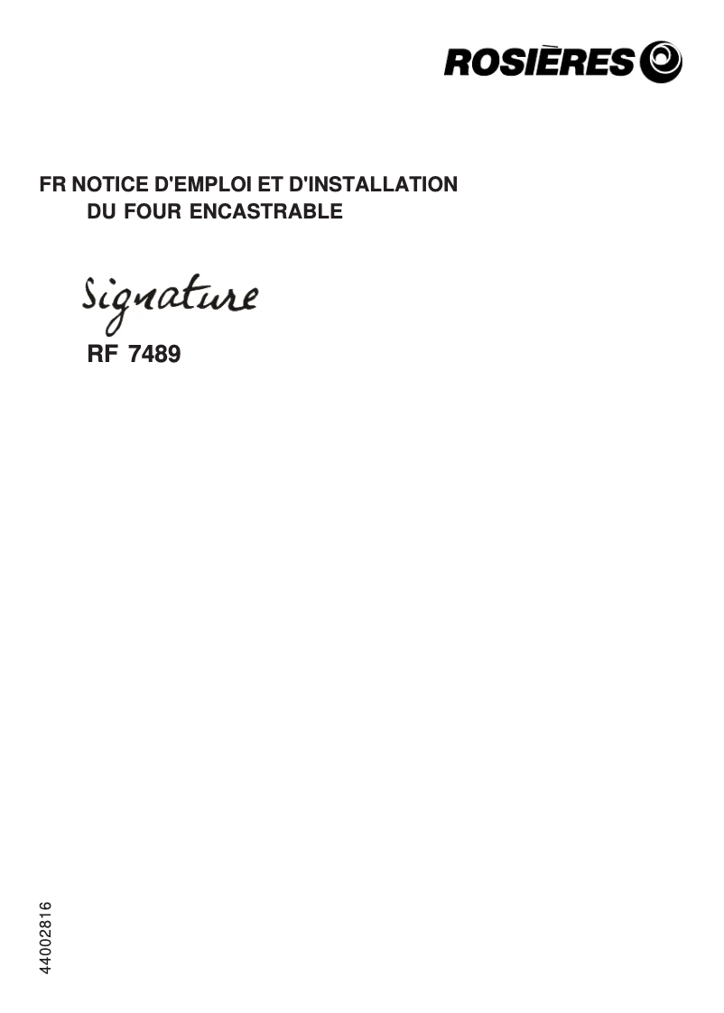Page 1 de la notice Manuel utilisateur Rosieres RF 7489 IN