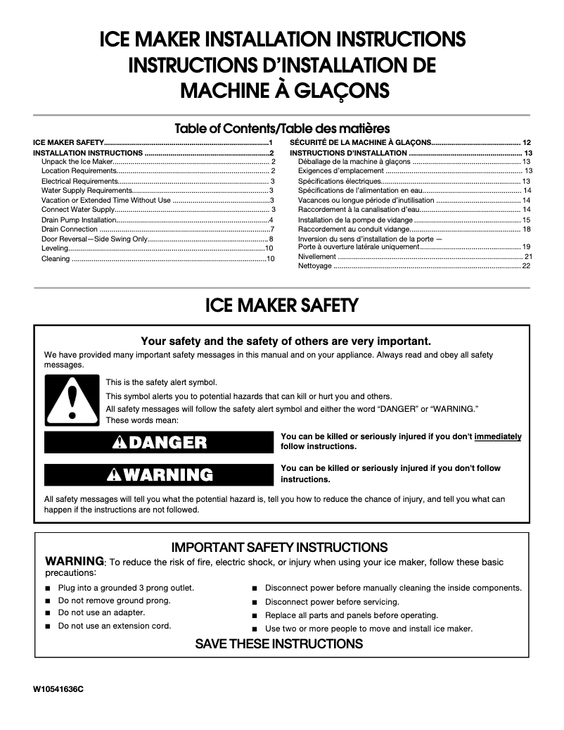 Page 1 de la notice Guide d'installation KitchenAid KUID508E