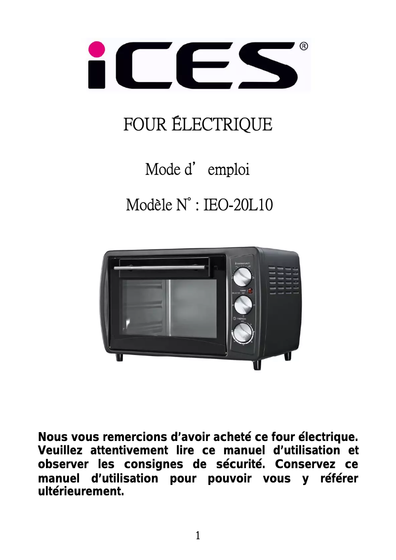 Page n°1 - Manuel utilisateur Ices IEO-20L10