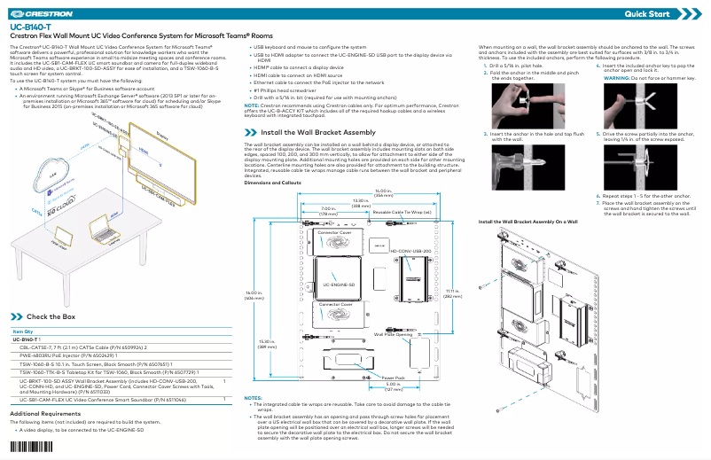 Página 1 del manual Manual de usuario Crestron UC-B140-T