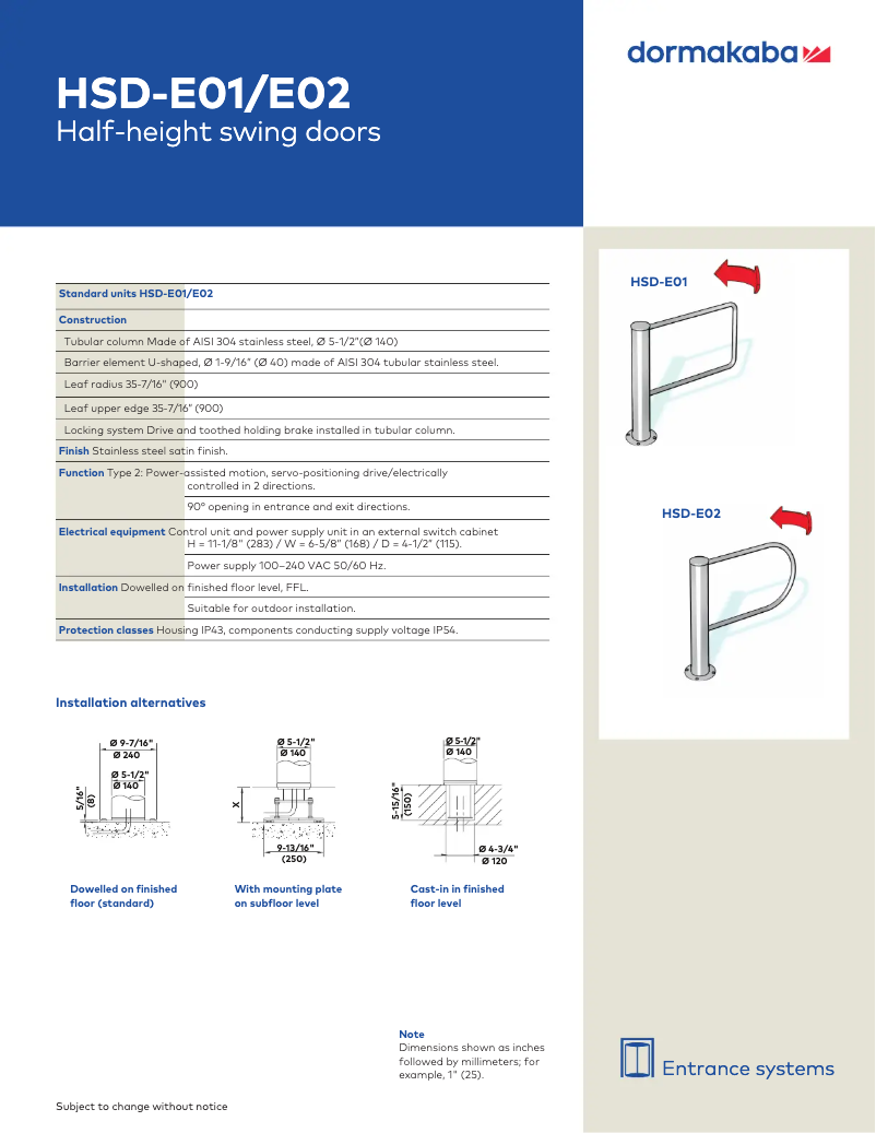 Page n°1 - Manuel utilisateur Dormakaba HSD-E01