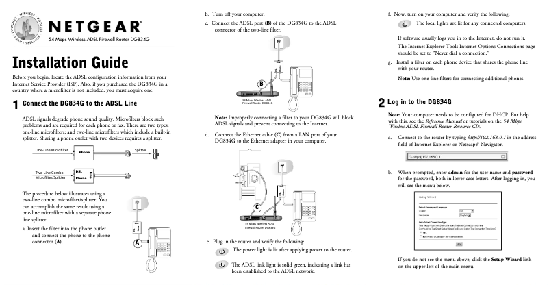 Page 1 de la notice Guide d'installation Netgear DG834G