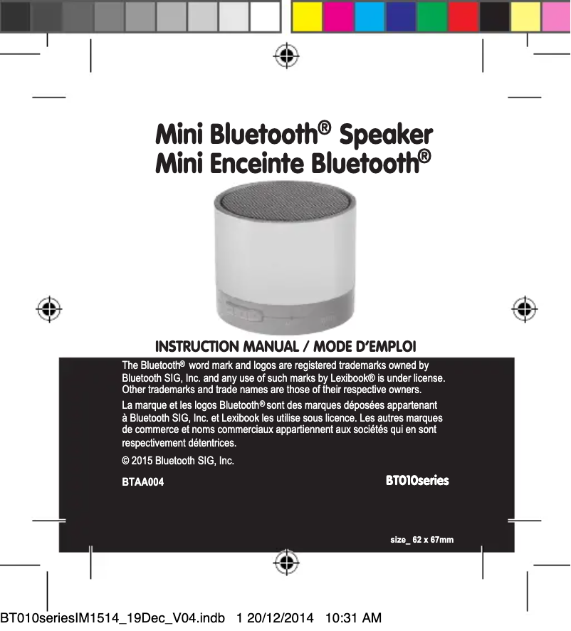Page 1 de la notice Manuel utilisateur Lexibook BT010 Série