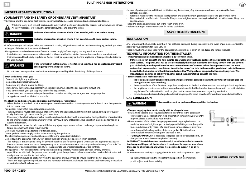 Page n°1 - Manuel utilisateur Whirlpool AKM 274/IX