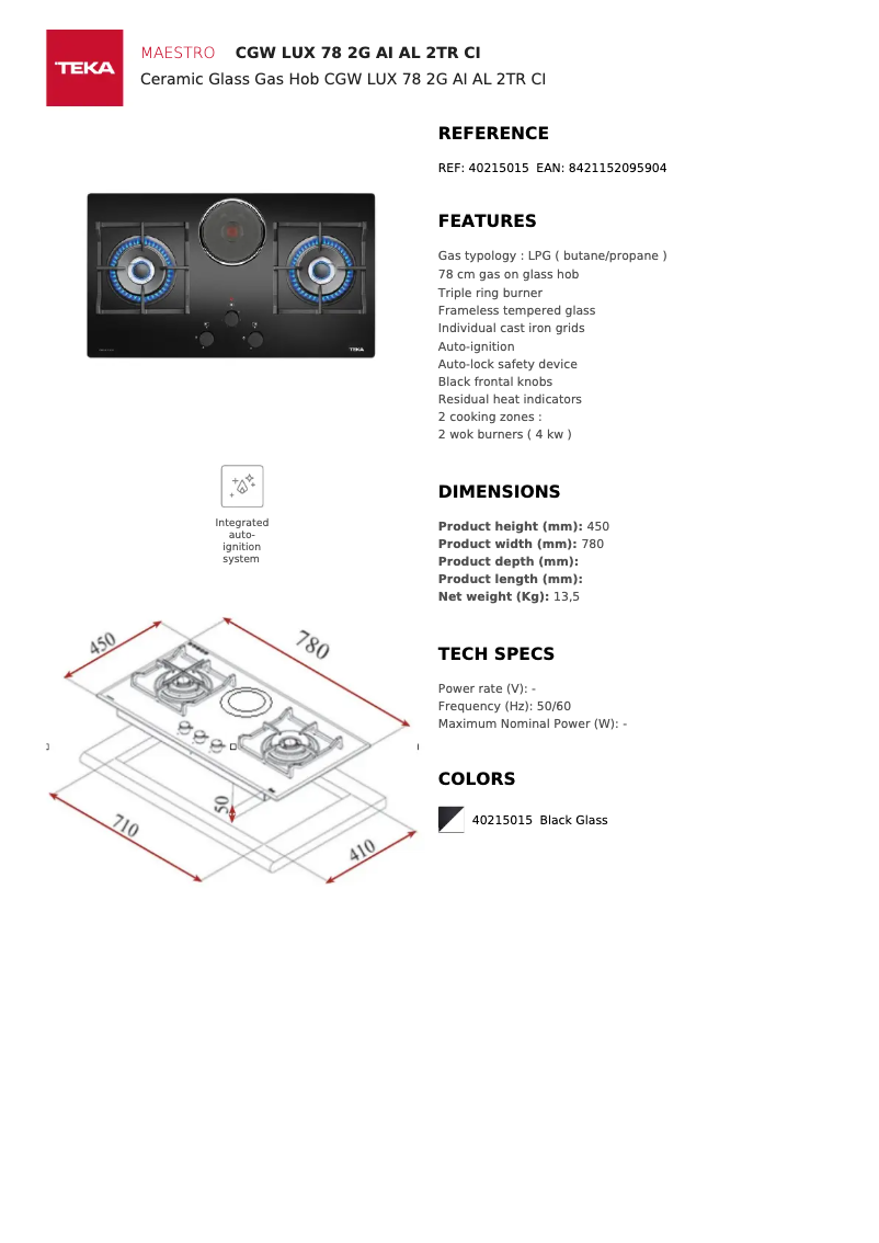 Page n°1 - Fiche technique Teka CGW LUX 78 2G AI AL 2TR CI