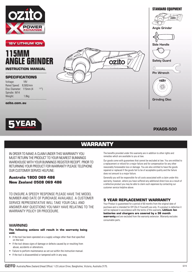 Image de la première page du manuel de l'appareil PXAGS-500