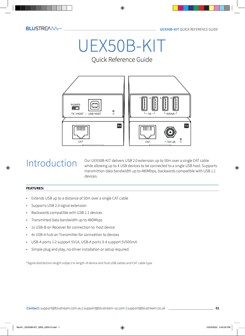 Page 1 de la notice Manuel utilisateur Blustream UEX50B-KIT
