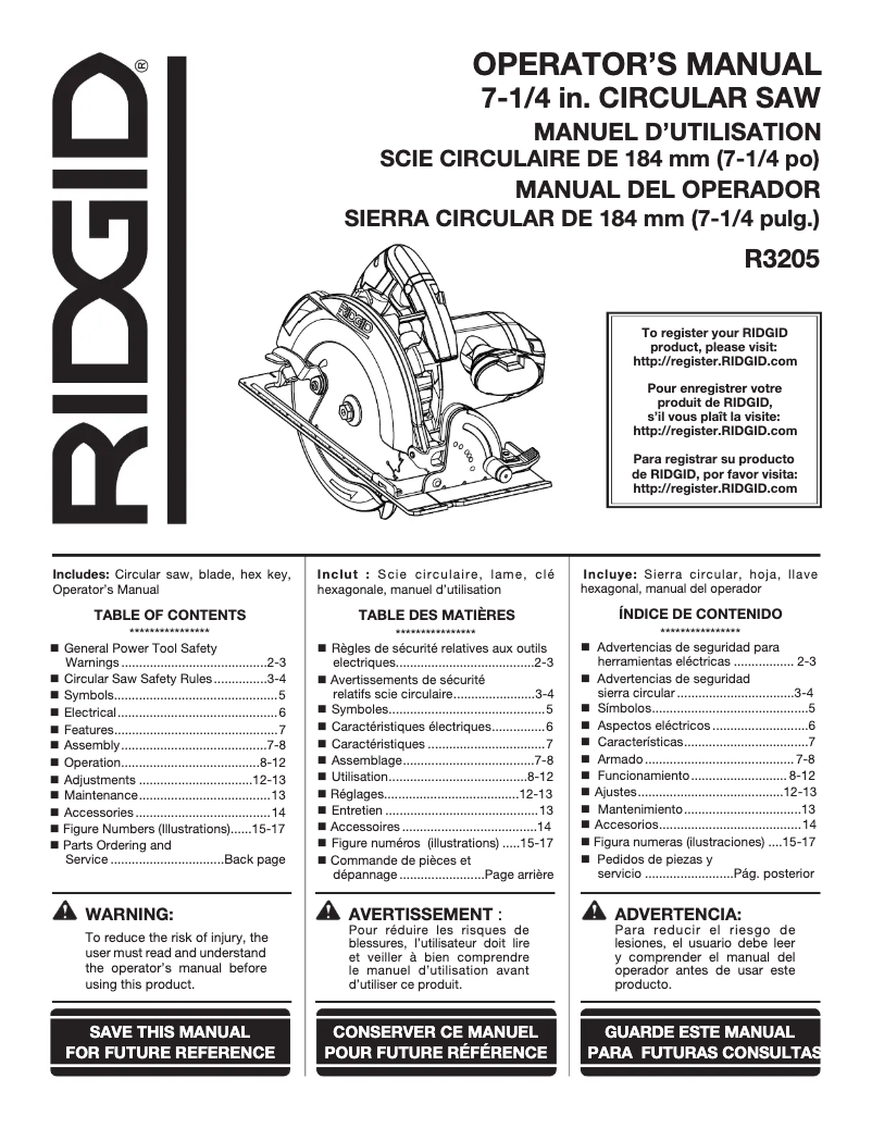 Page n°1 - Manuel utilisateur Ridgid R3205